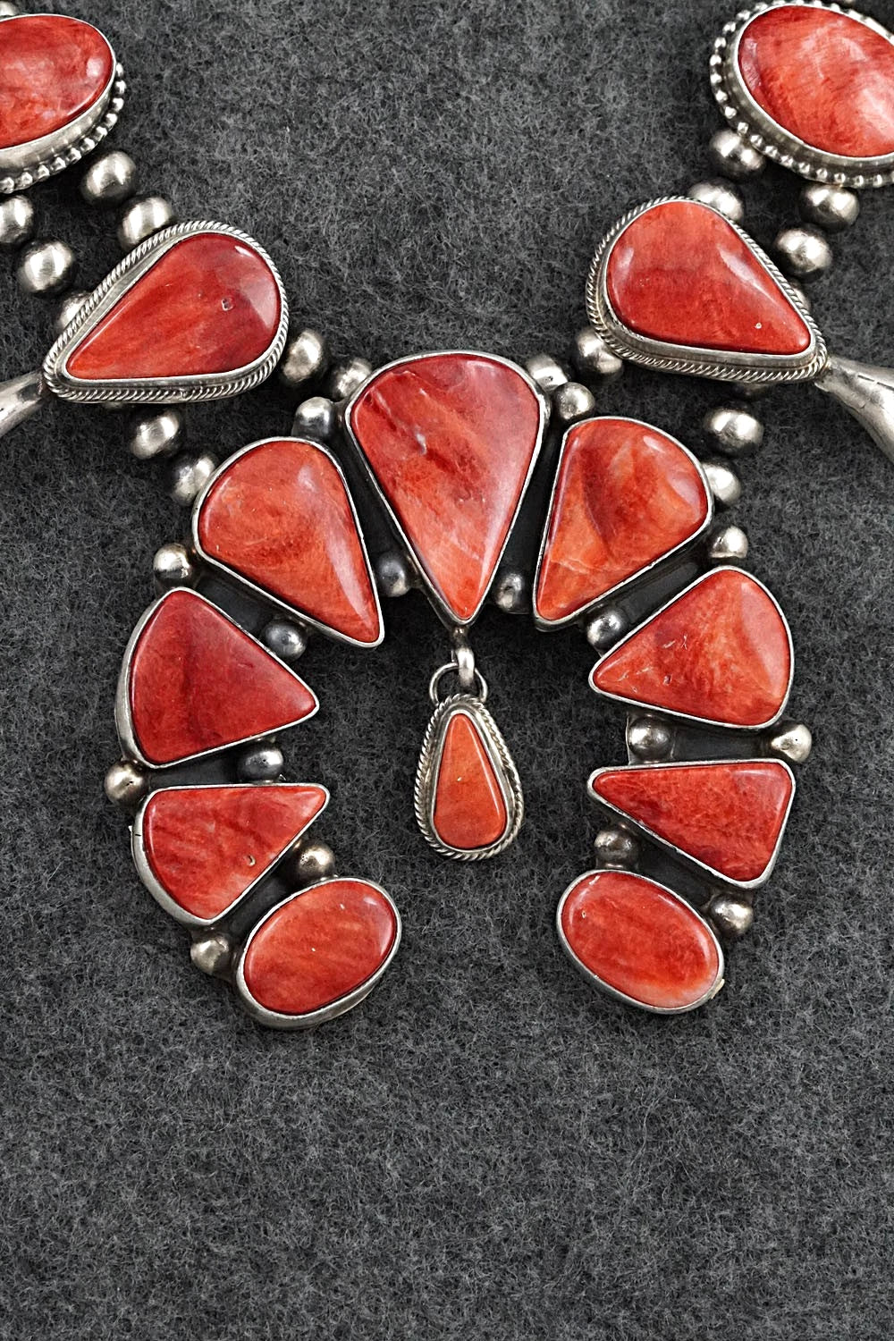 Spiny Oyster & Sterling Silver Squash Blossom Set - Kathleen Livingston