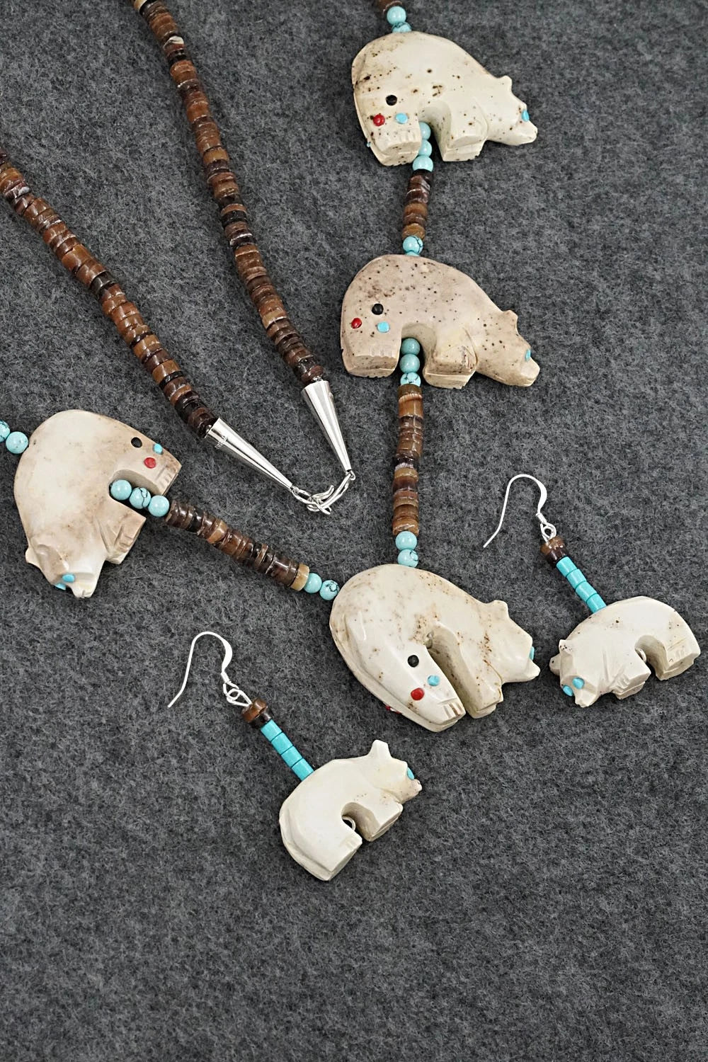 Multi-Stone Bear Fetish & Sterling Silver Necklace Set - Dannette Laate