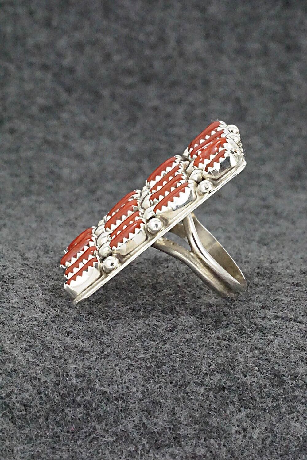 Coral and Sterling Silver Ring - Darlene Begay - Size 8.5