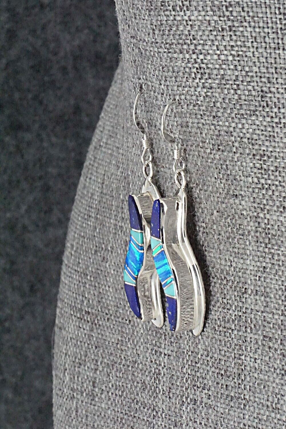 Lapis, Turquoise, Opalite & Sterling Silver Inlay Earrings - James Manygoats