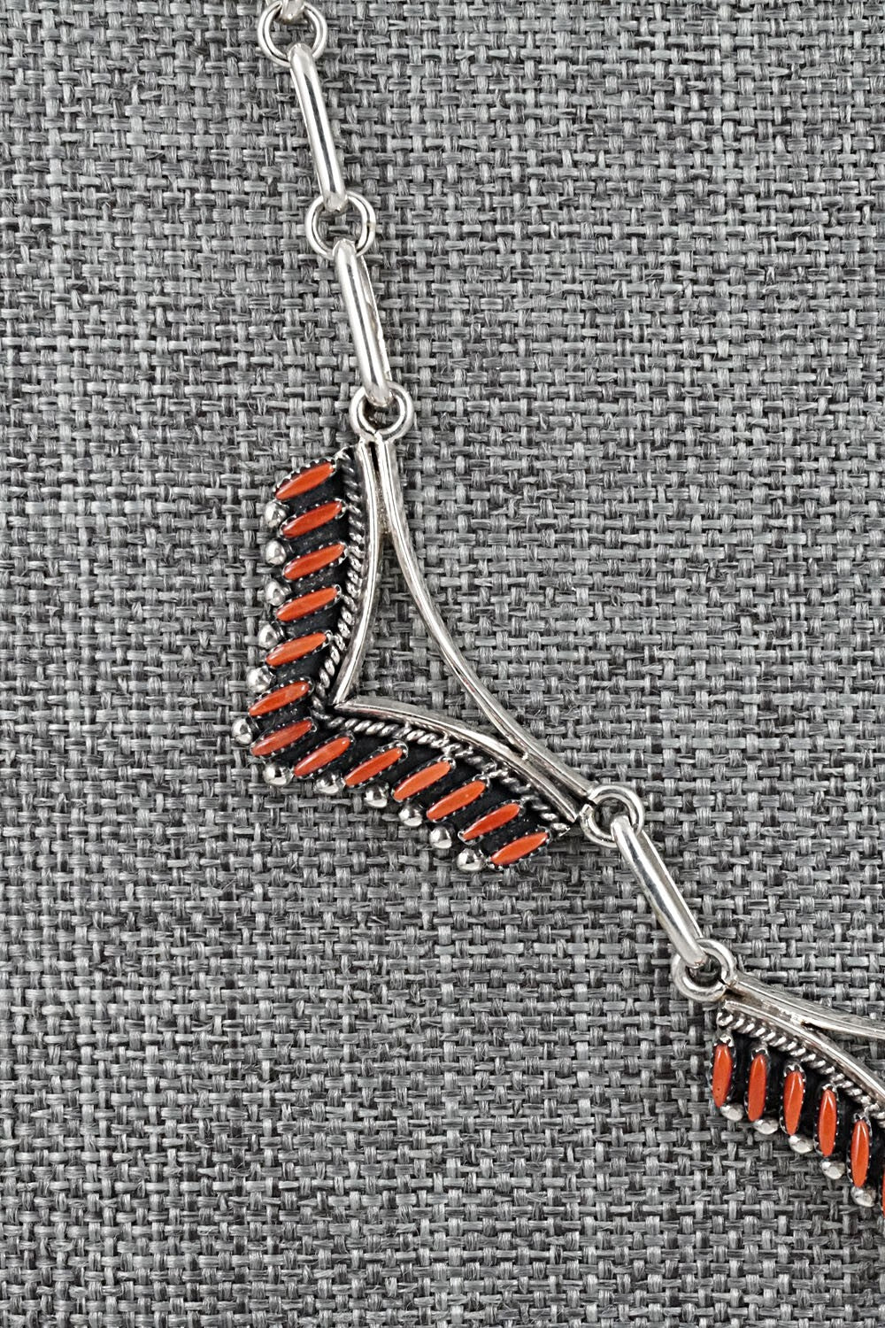 Coral & Sterling Silver Necklace and Earrings Set - Mildred Ukestine