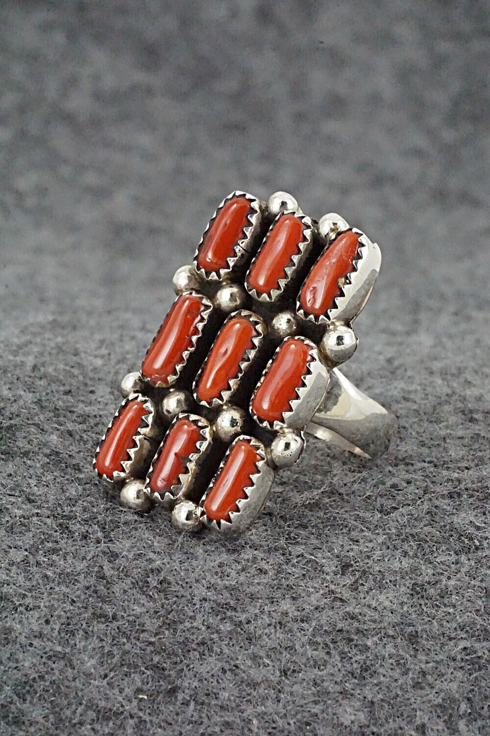 Coral & Sterling Silver Ring - Priscilla Reeder - Size 6.5
