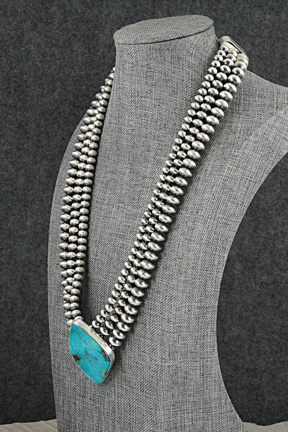 Turquoise & Sterling Silver Navajo Pearl Necklace - Gruber & Halwood