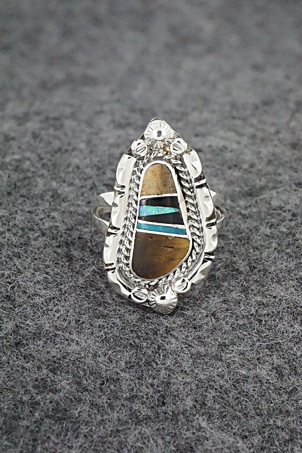 Multi-Stone & Sterling Silver Inlay Ring - James Manygoats - Size 6.25