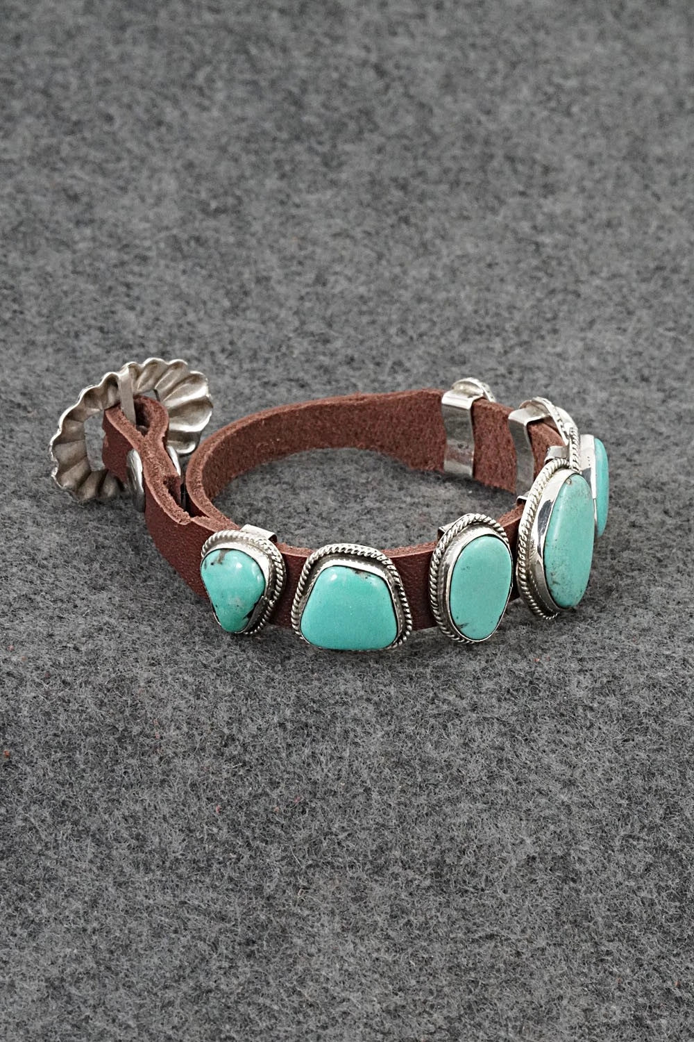 Turquoise, Sterling Silver & Leather Bracelet - Marlene Ramone