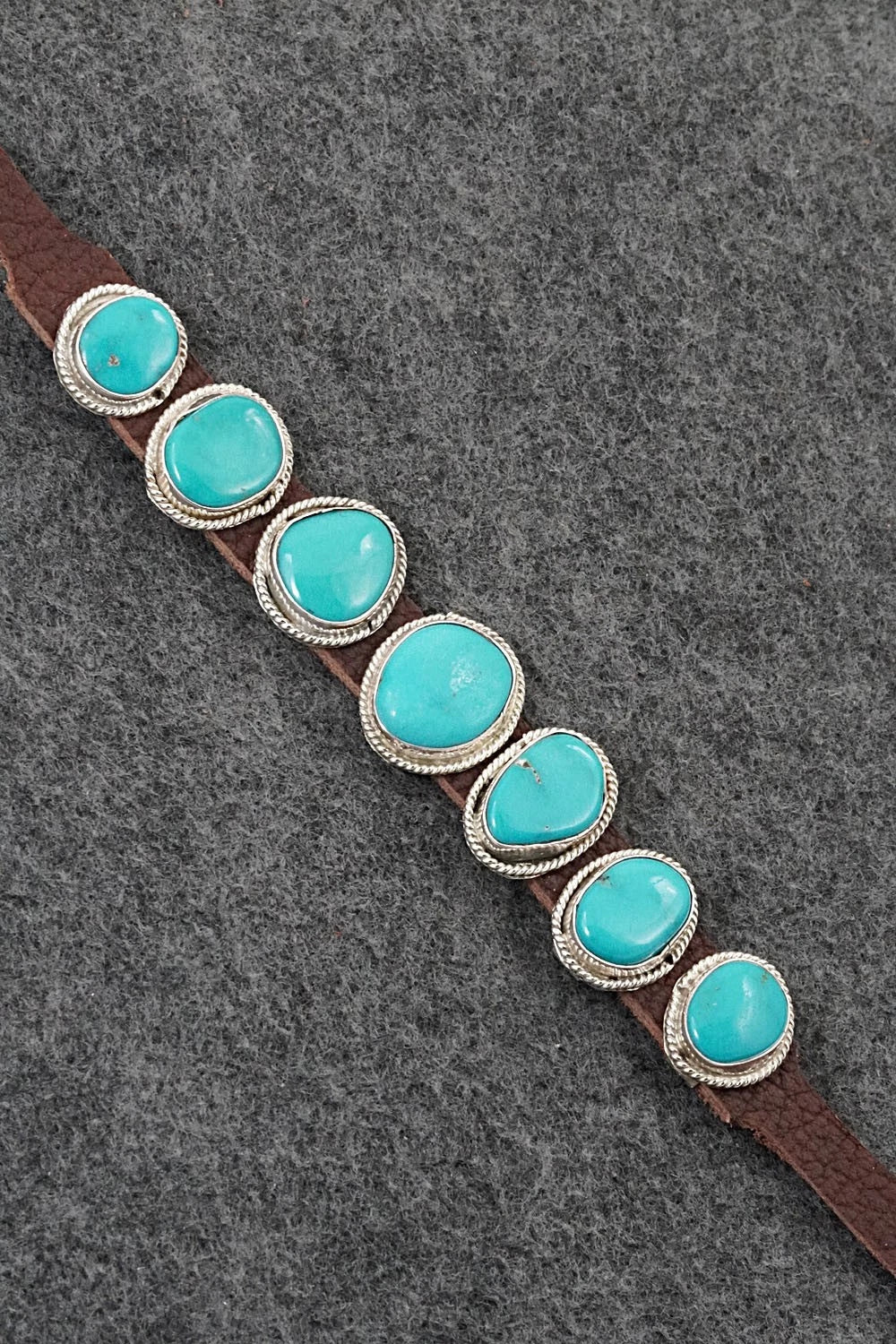 Turquoise, Sterling Silver & Leather Bracelet - Rosita Charlie