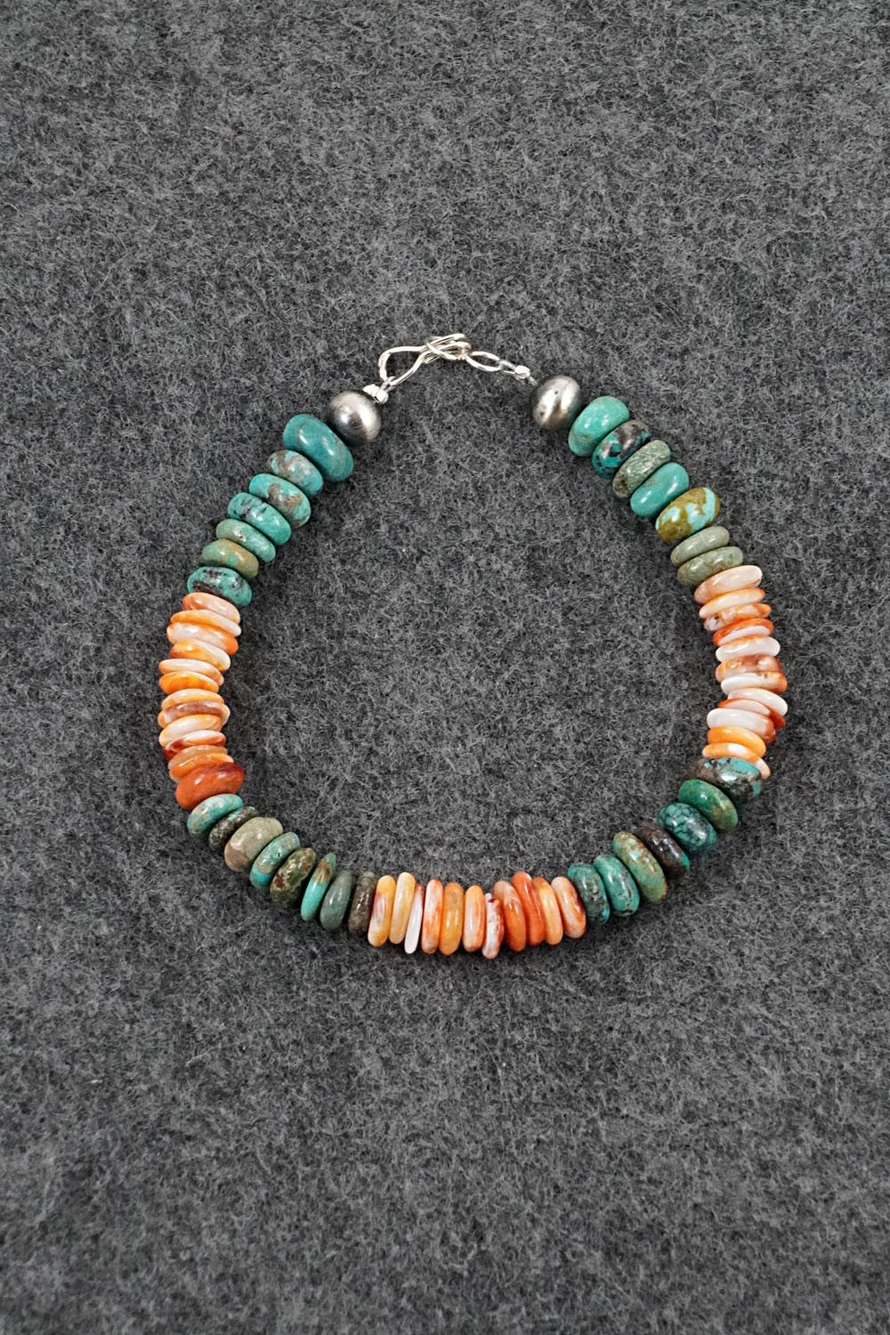 Turquoise, Spiny Oyster & Sterling Silver Bracelet - Doreen Jake