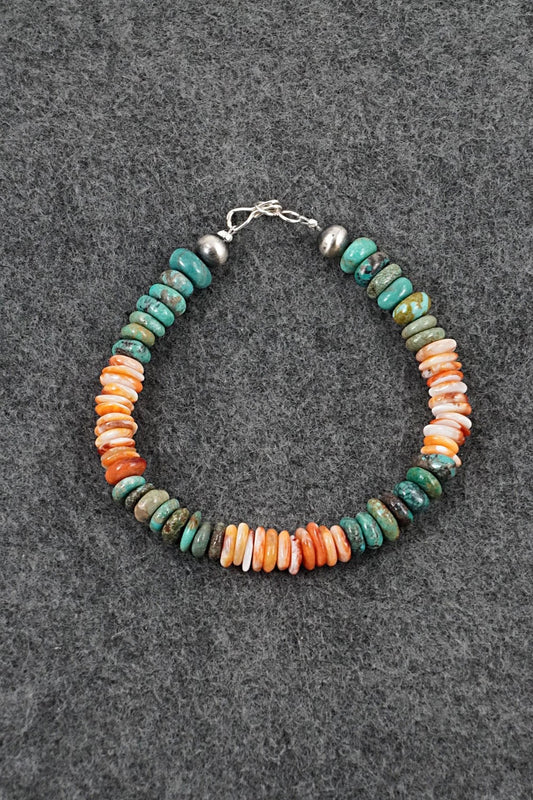 Turquoise, Spiny Oyster & Sterling Silver Bracelet - Doreen Jake