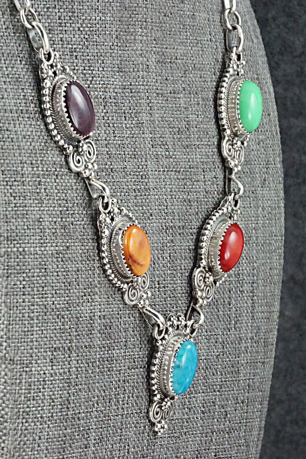 Multi Stone & Sterling Silver Necklace - Roie Jaque
