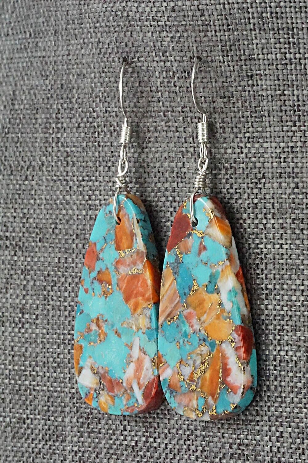 Spiny Oyster, Turquoise & Sterling Silver Earrings - Lupe Lovato