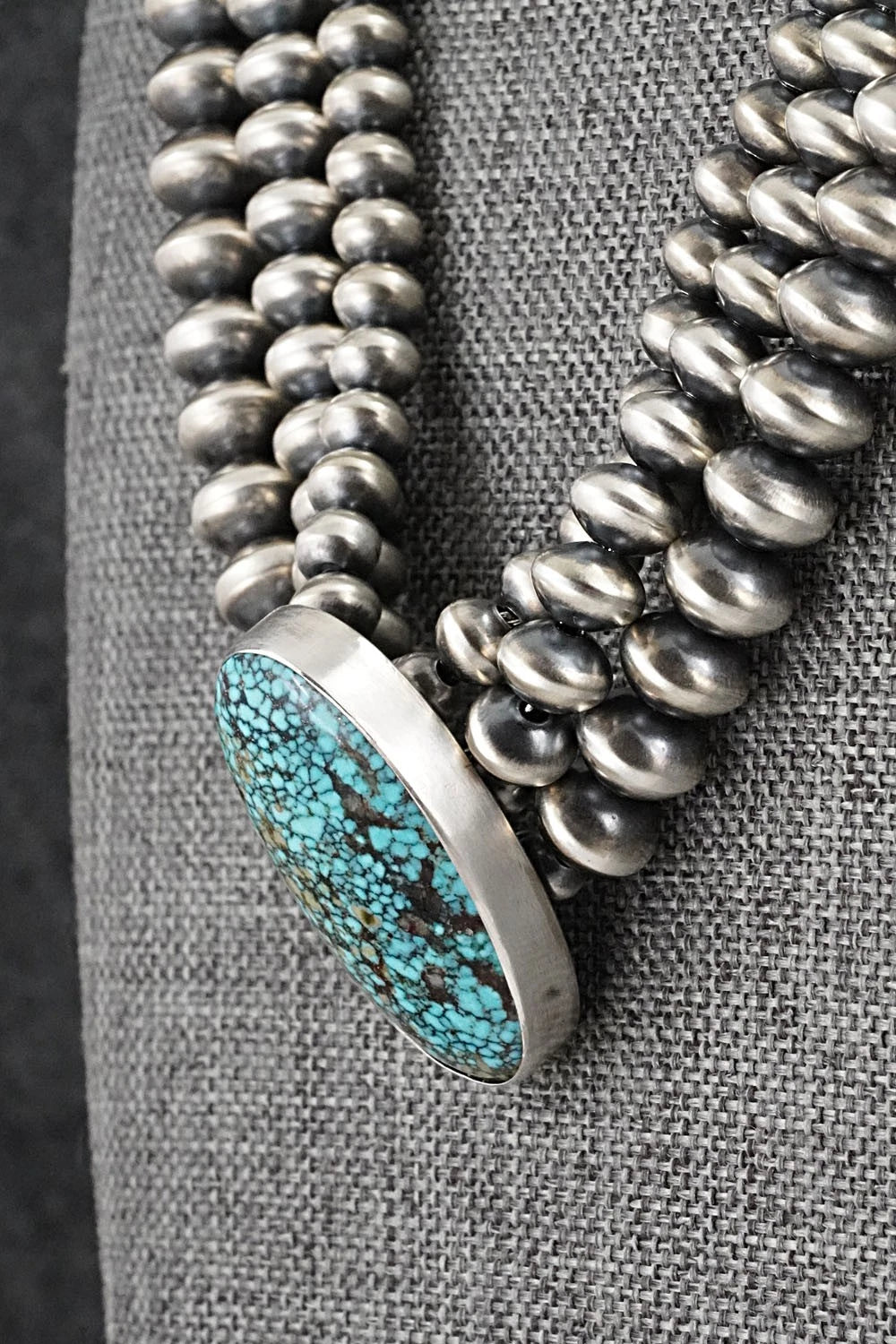 Turquoise & Sterling Silver Navajo Pearl Necklace - Gruber & Halwood