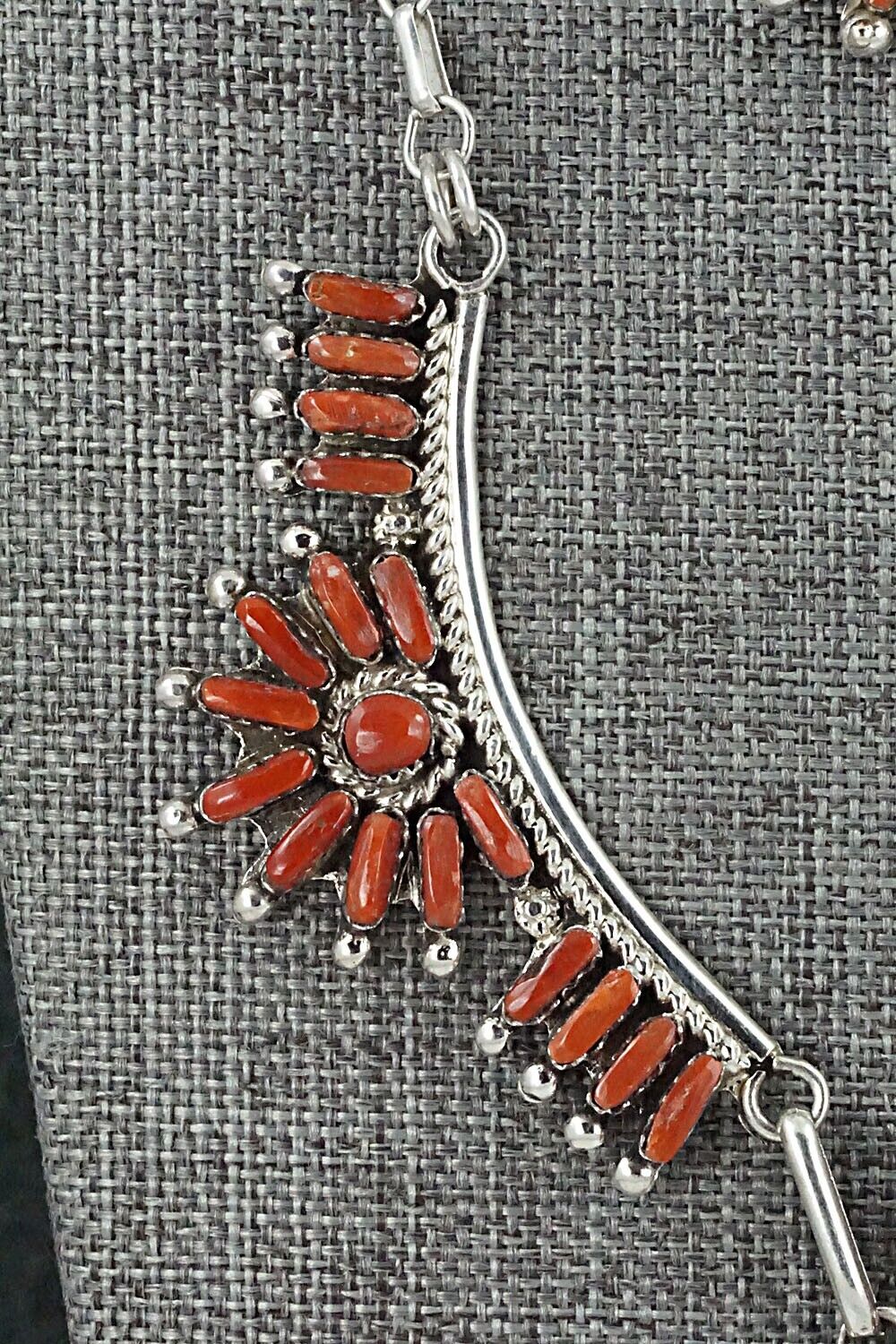 Coral & Sterling Silver Necklace and Earrings Set - Vangie Tsabetsaye