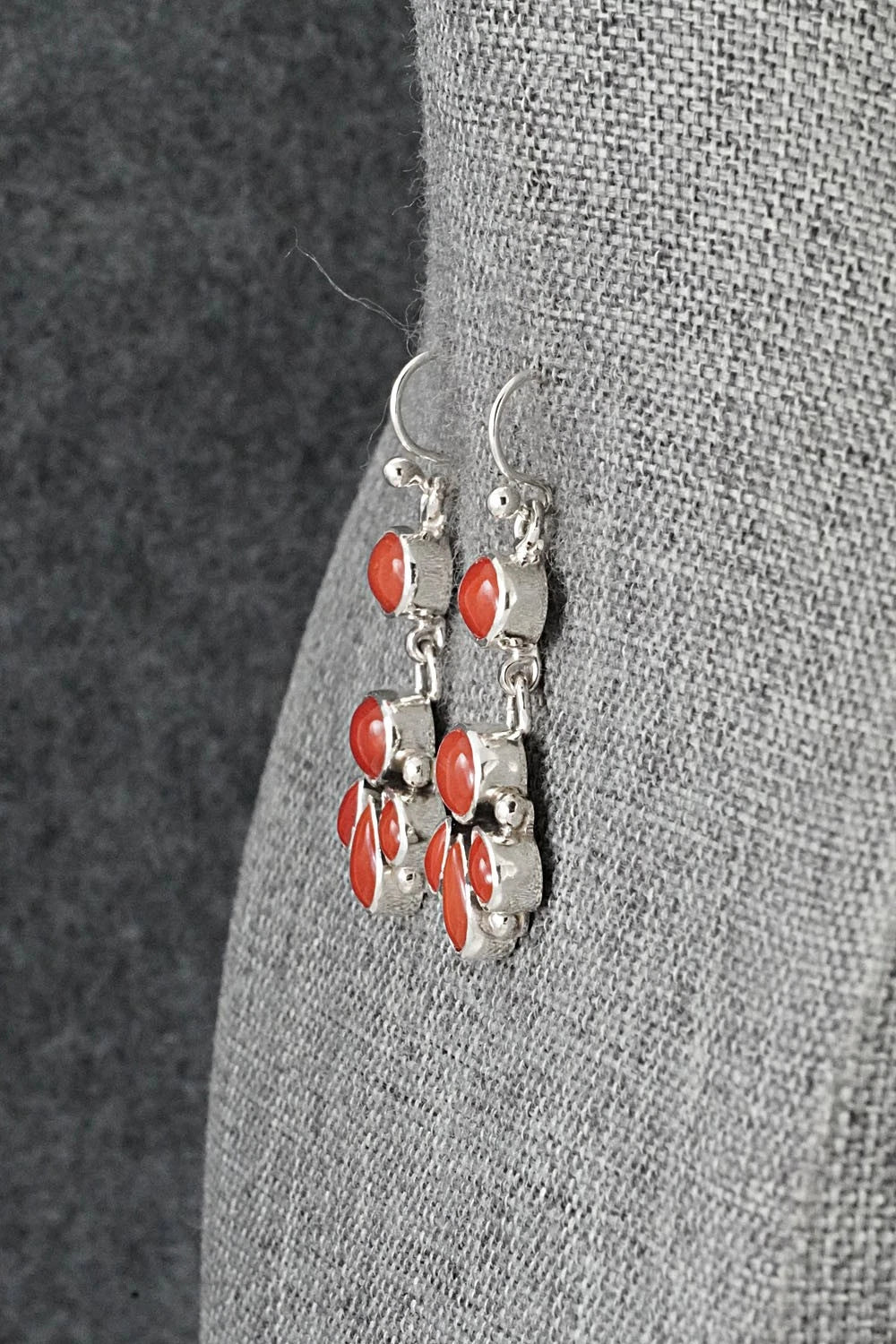 Coral & Sterling Silver Earrings