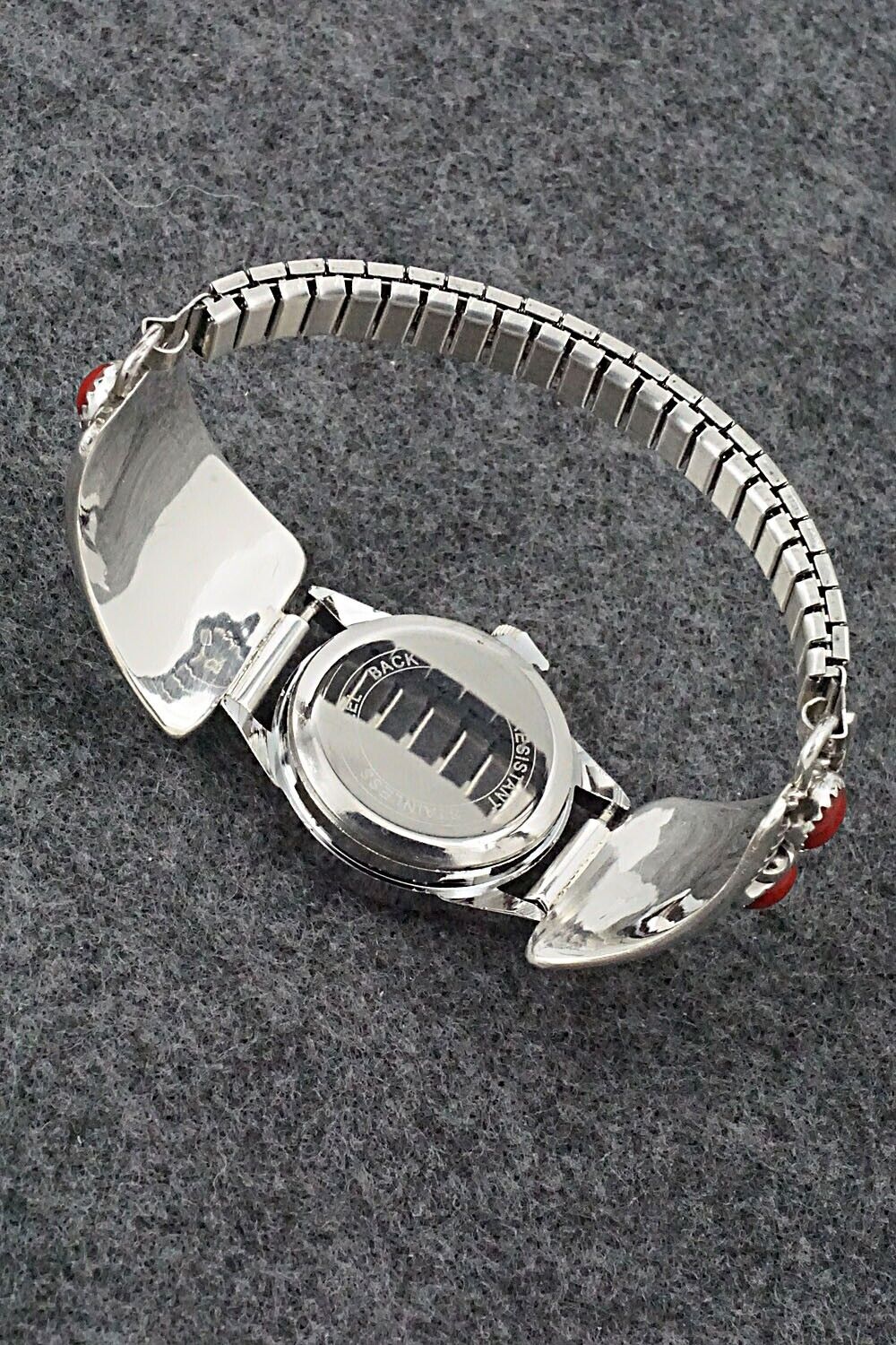Coral & Sterling Silver Watch Bracelet - Paul Largo