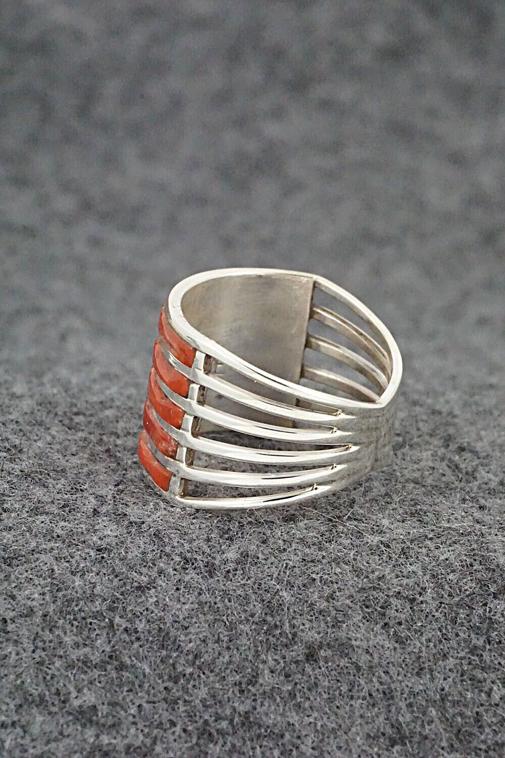 Coral & Sterling Silver Ring - Andrew Enrico - Size 8