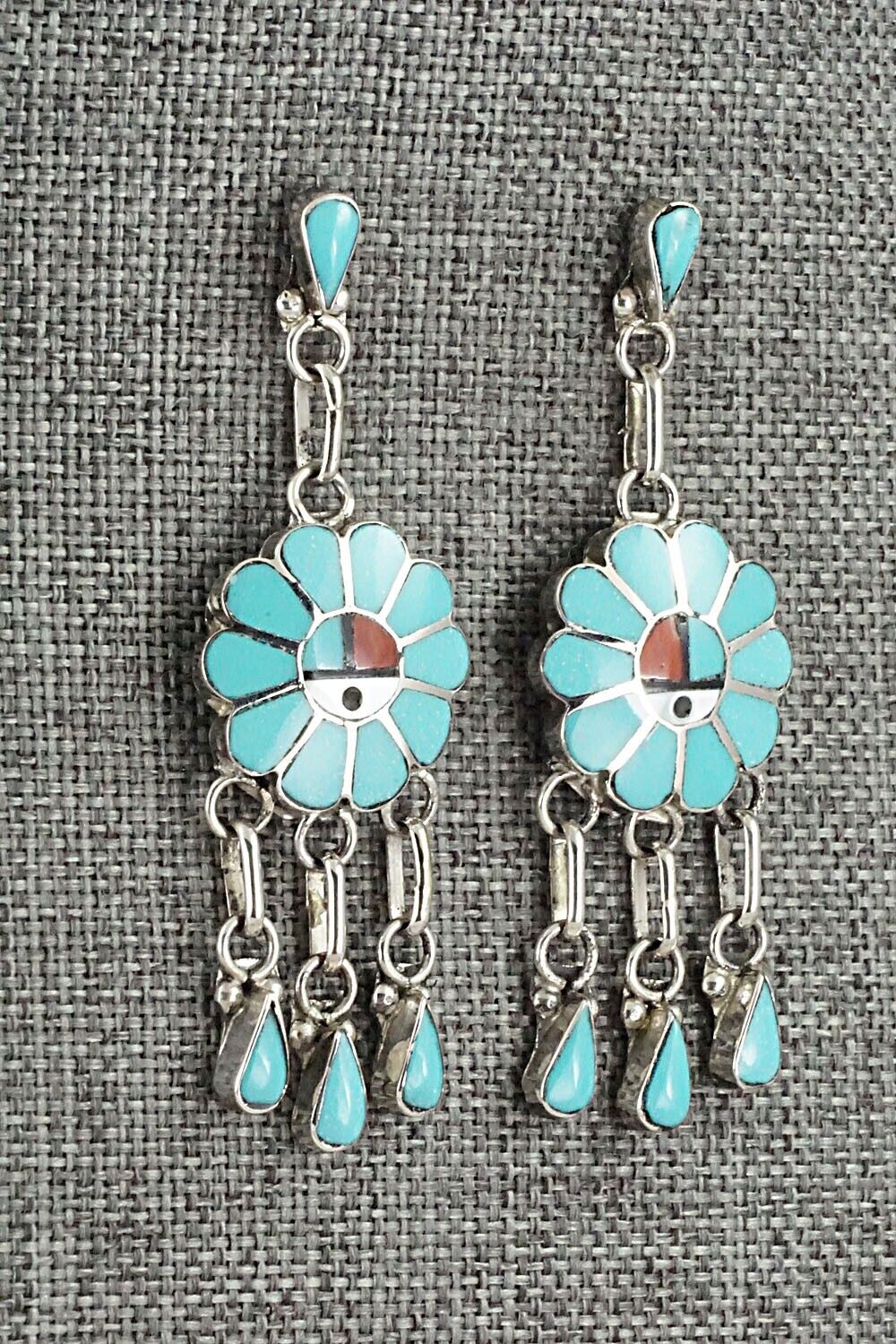 Multi Stone & Sterling Silver Inlay Earrings - Burdian Soseeah