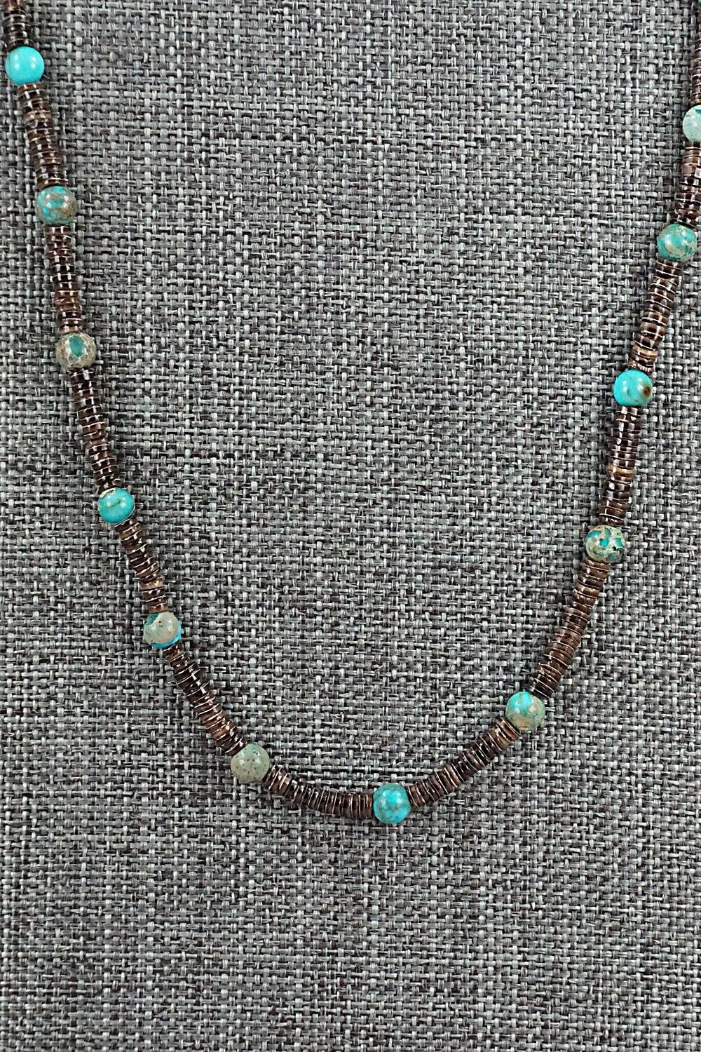 Turquoise, Shell & Sterling Silver Necklace 24" - Ramona Bird