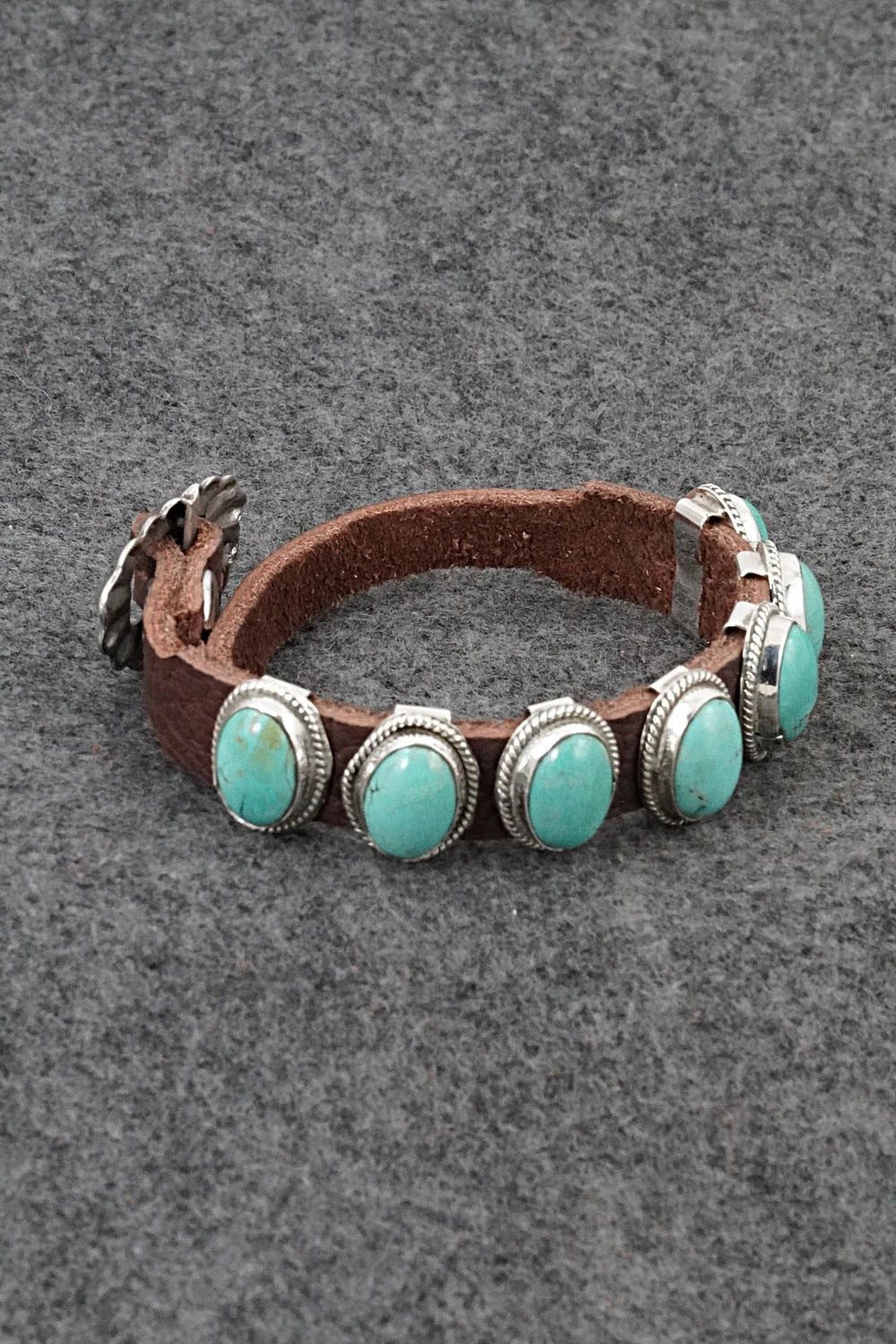 Turquoise, Sterling Silver & Leather Bracelet - Rosita Charlie