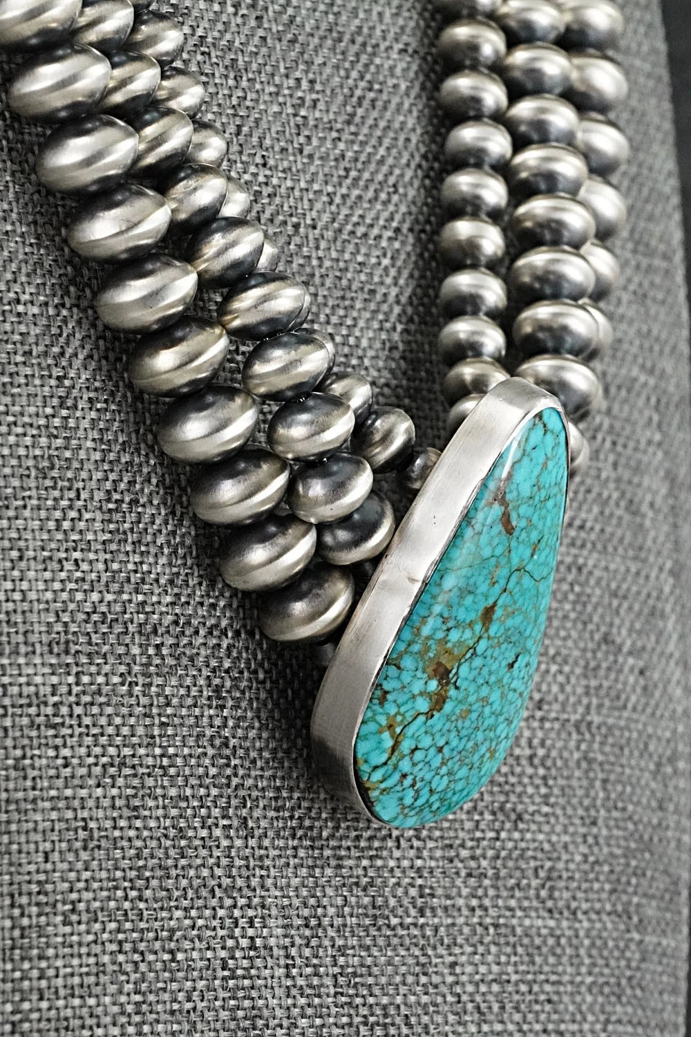 Turquoise & Sterling Silver Navajo Pearl Necklace - Gruber & Halwood