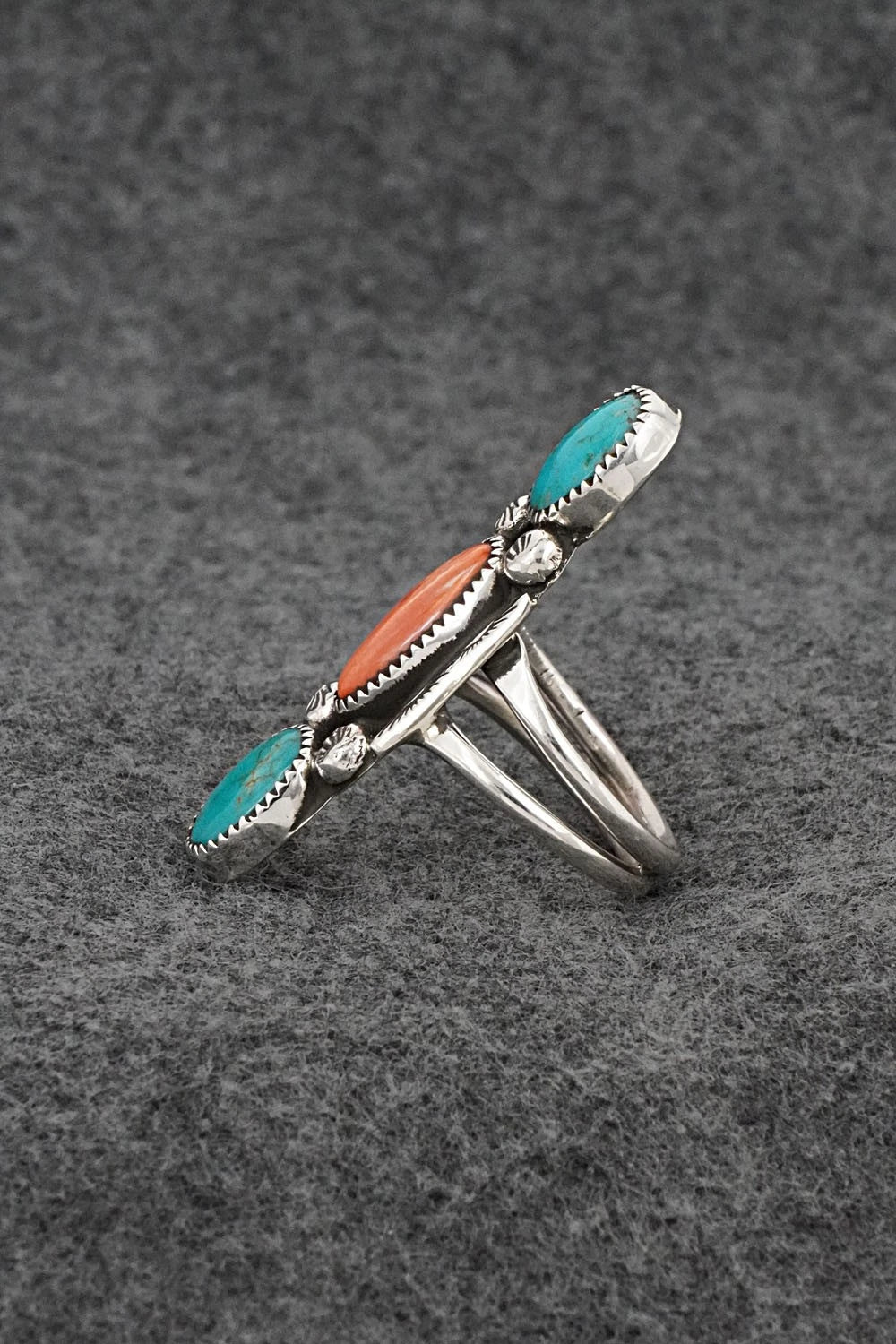 Turquoise, Spiny Oyster & Sterling Silver Ring - Priscilla Reeder - Size 8