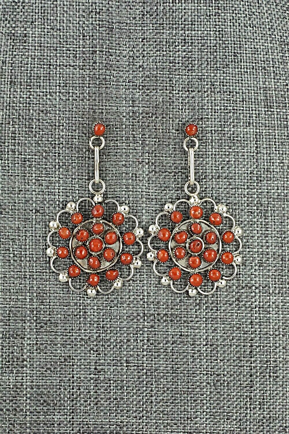 Coral & Sterling Silver Earrings - Yvette Kaamasee