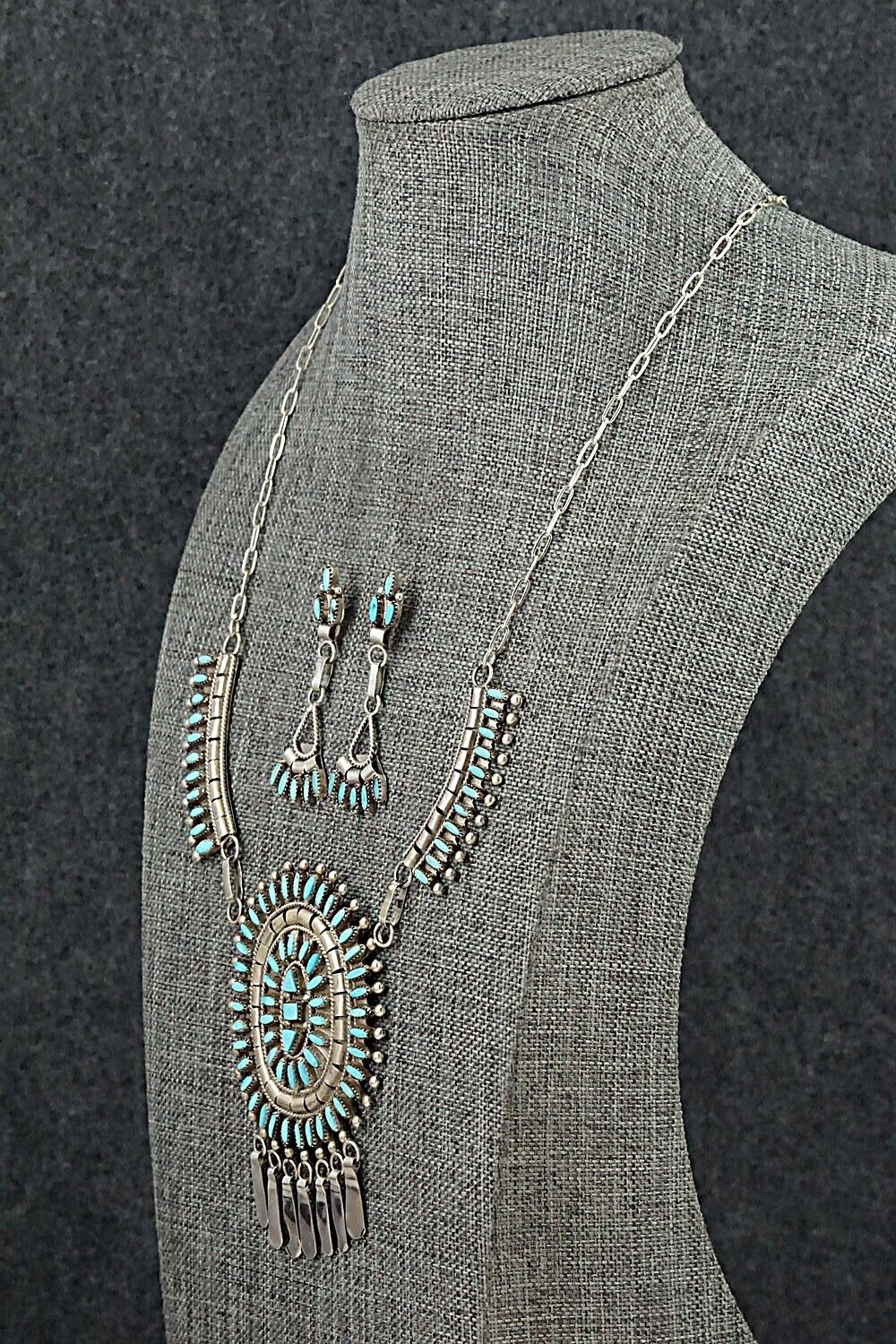 Turquoise & Sterling Silver Necklace and Earrings Set - Evonne Hustito