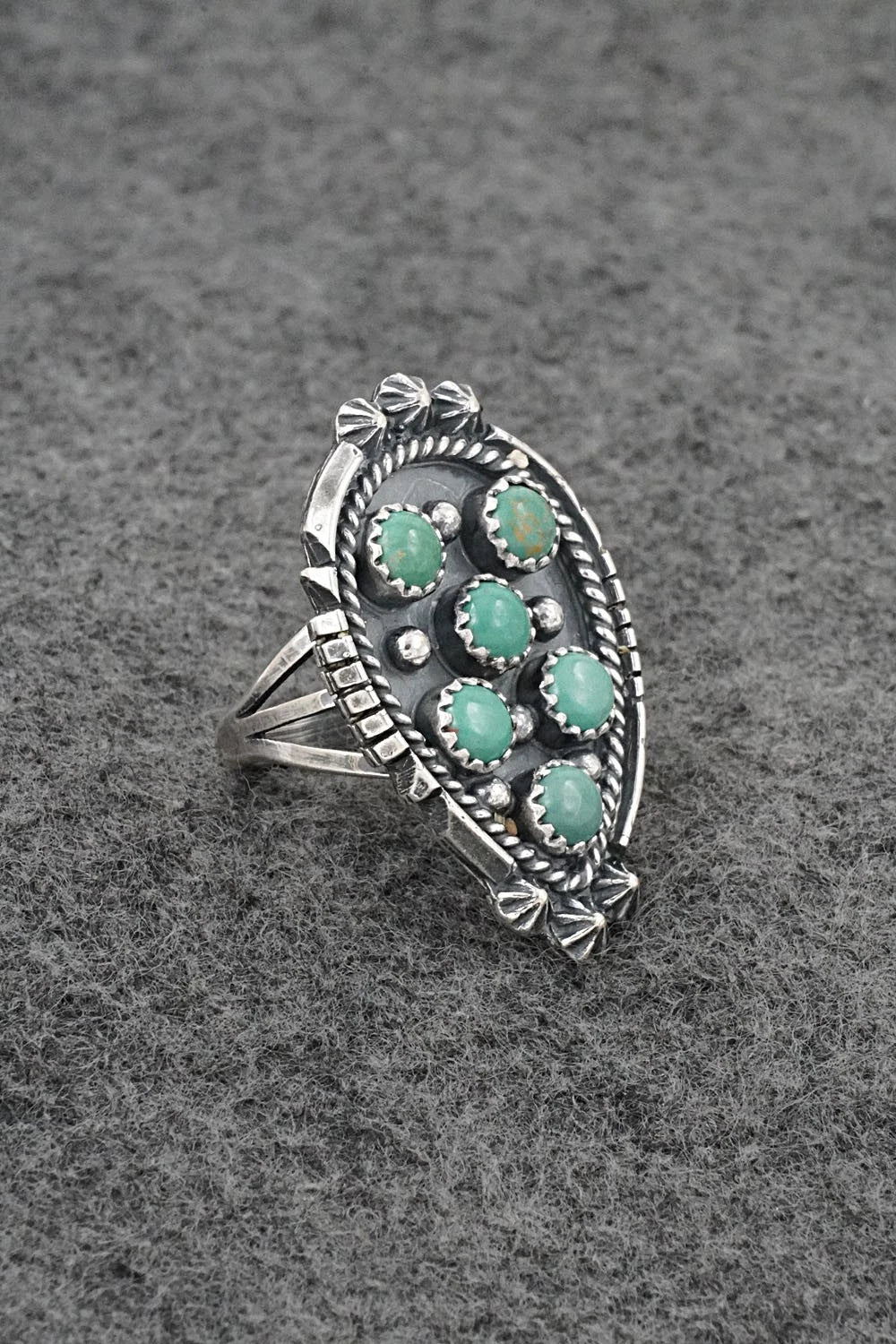 Turquoise & Sterling Silver Ring - Kenny Lonjose - Size 6.5