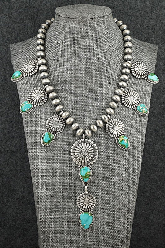 Turquoise & Sterling Silver Navajo Pearl Necklace - Adrienne Gordon