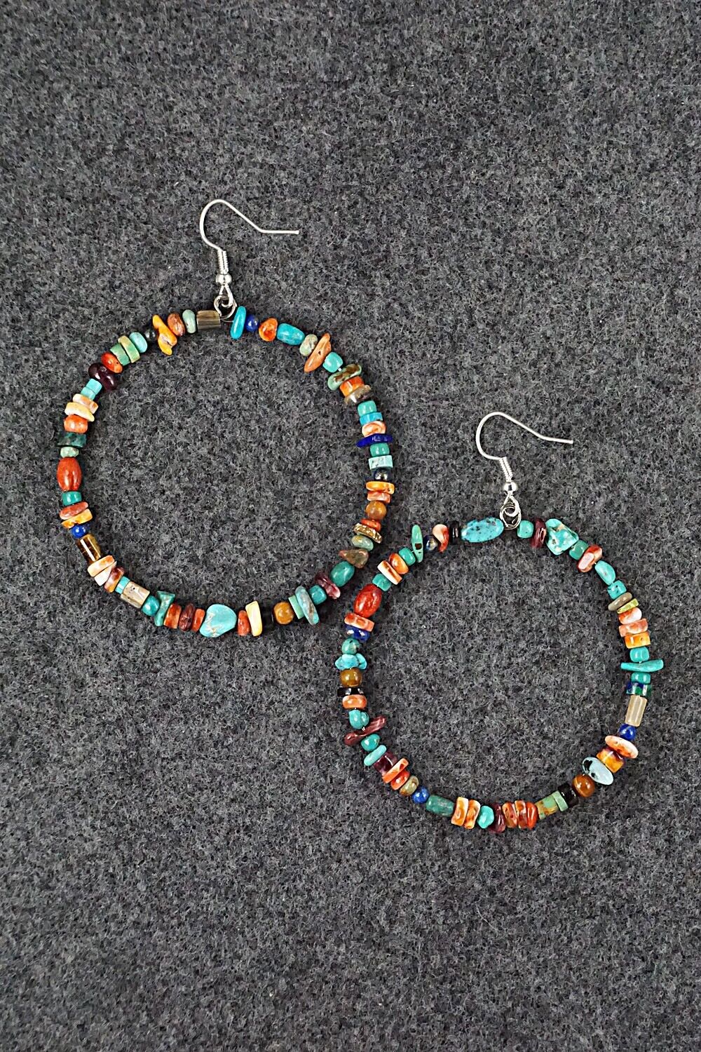 Multi Stone & Sterling Silver Hoop Earrings - Helen Tsosie