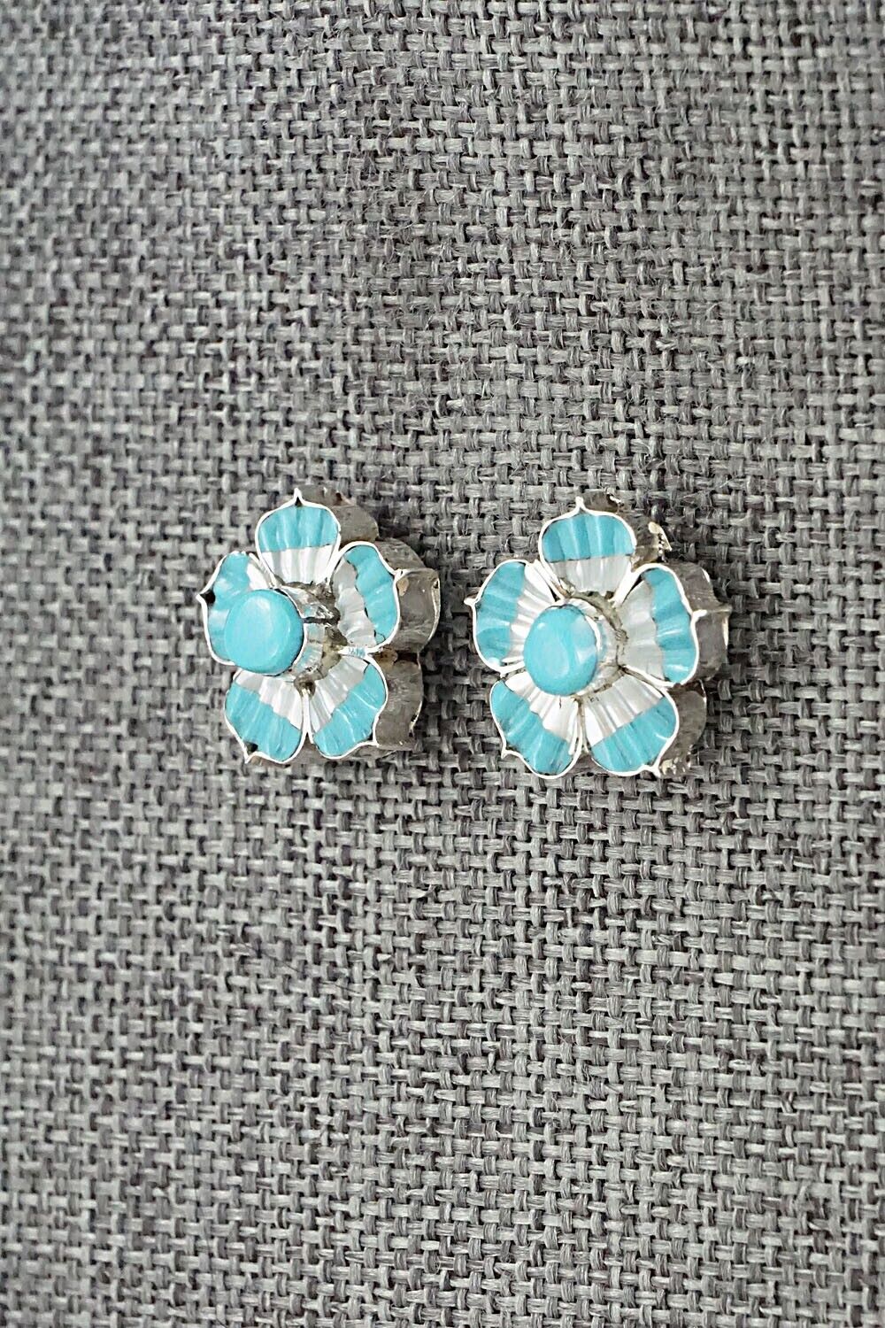 Turquoise, Mother of Pearl & Sterling Silver Earrings - Marsha Quam