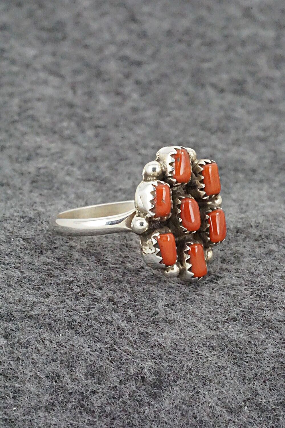 Coral & Sterling Silver Ring - Priscilla Reeder - Size 8