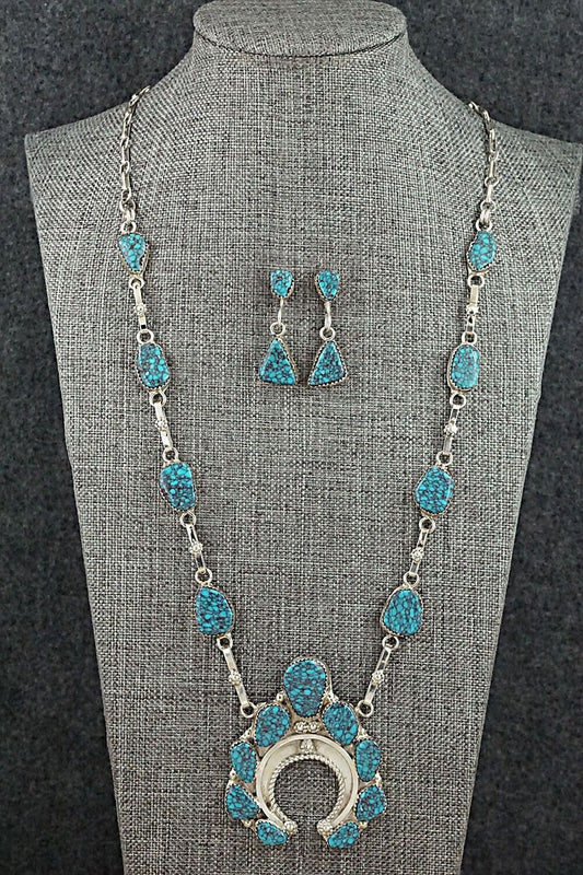 Turquoise & Sterling Silver Necklace and Earrings Set - Vangie Tsabetsaye