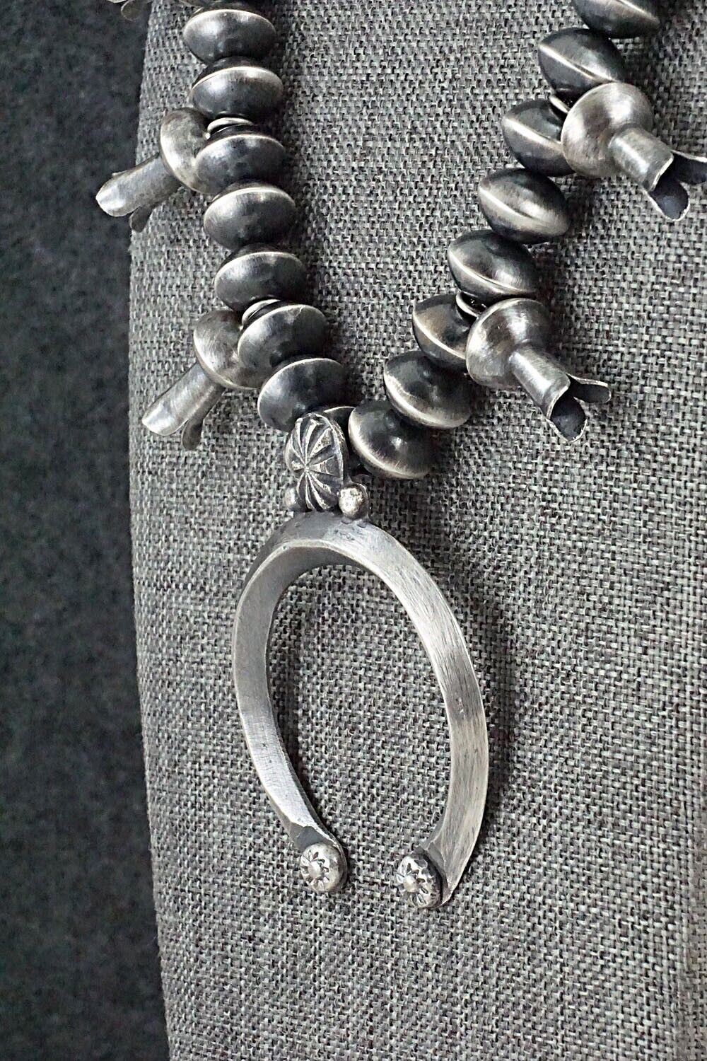 Sterling Silver Navajo Pearl Squash Blossom Necklace - Presley Haley