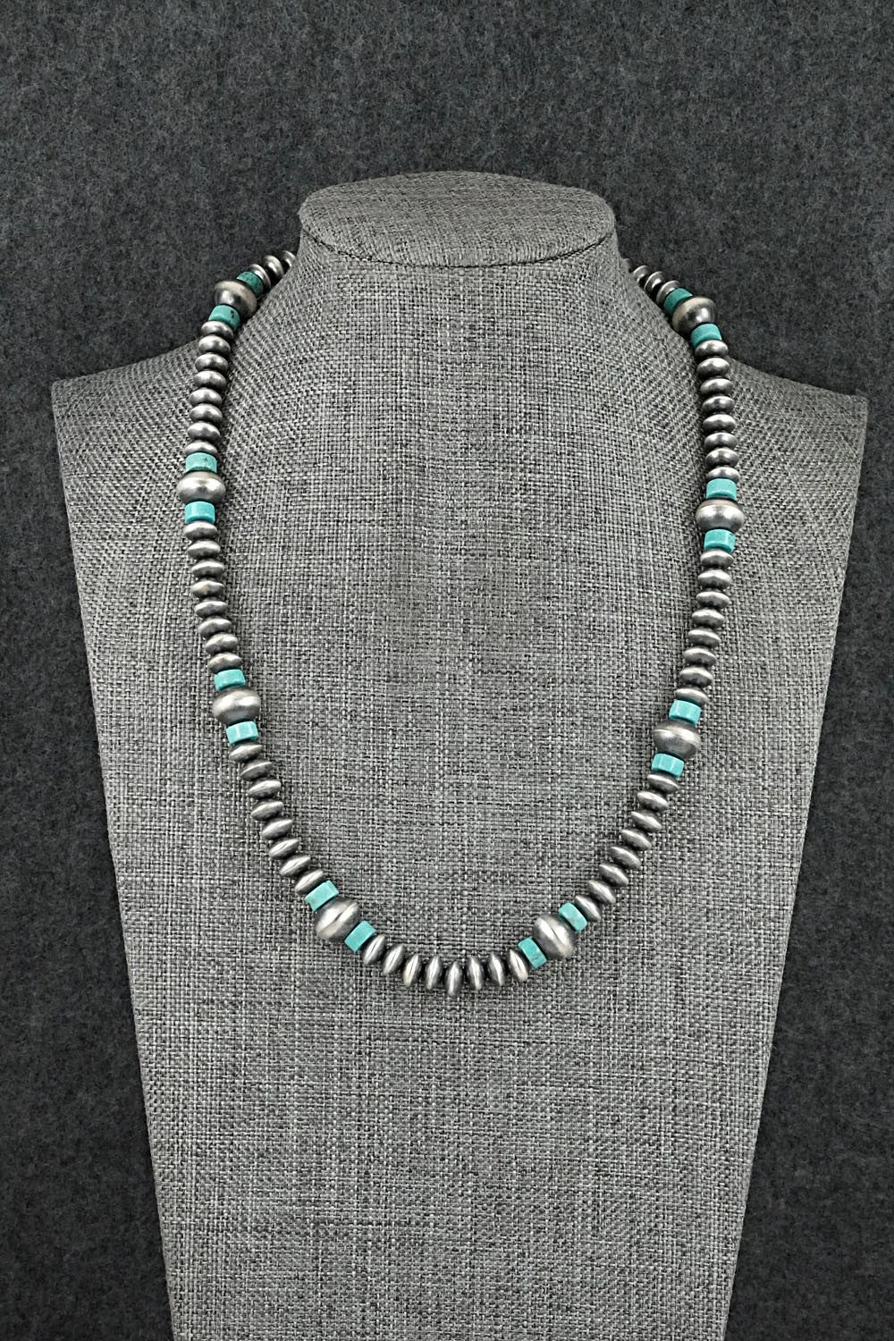 Turquoise & Sterling Silver Navajo Pearl Necklace 18" - Crystal Haley