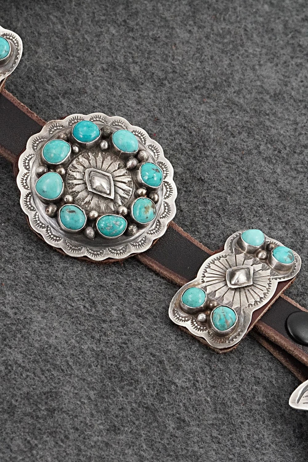 Turquoise, Sterling Silver & Leather Concho Belt - Dan Morgan