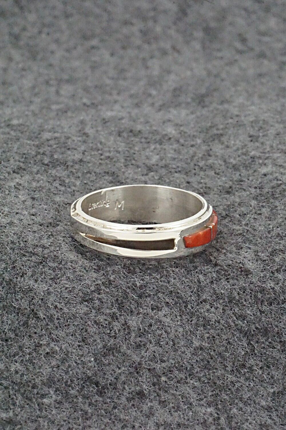 Coral & Sterling Silver Inlay Ring - Wilbert Muskett Jr. - Size 10