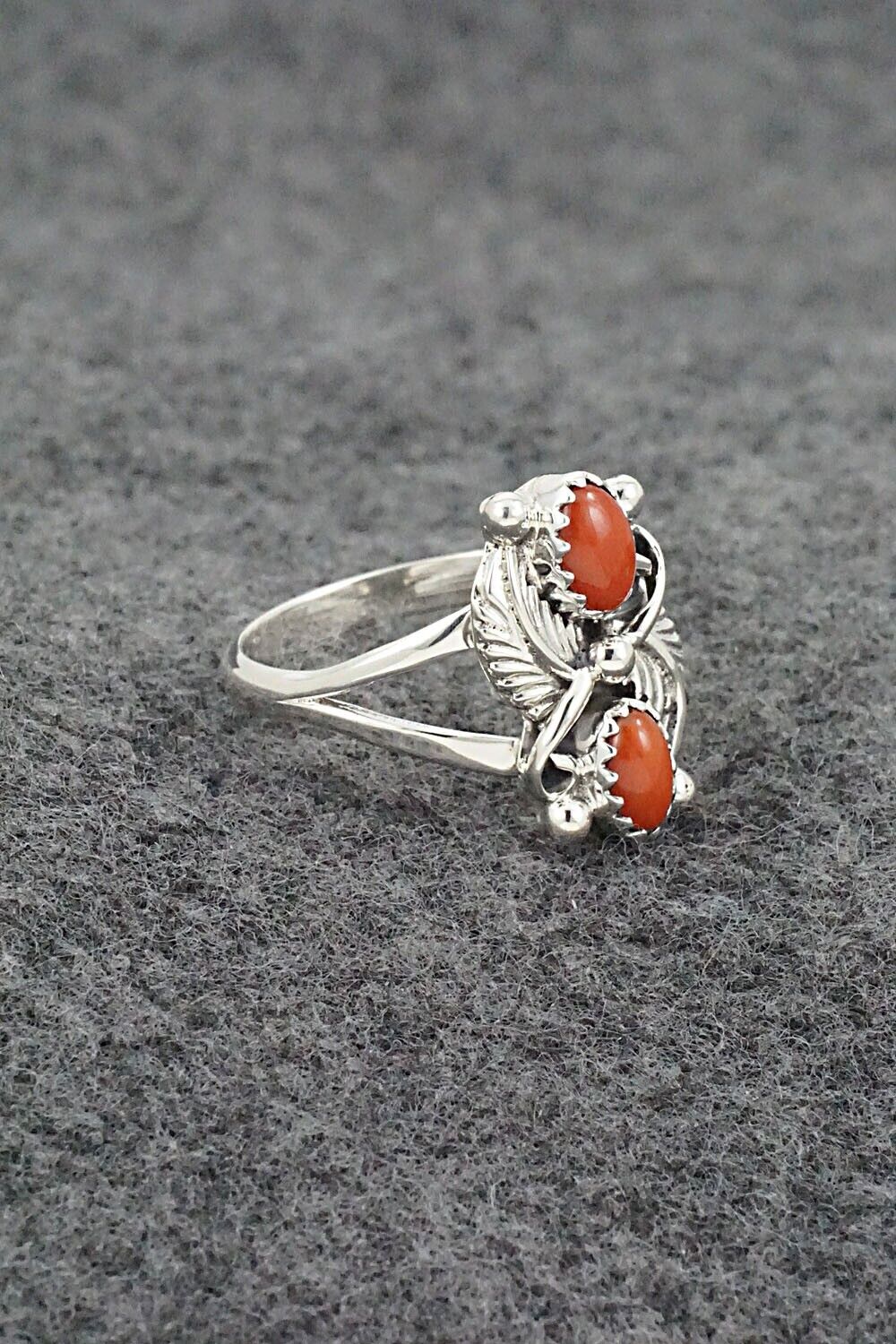 Coral & Sterling Silver Ring - Judy Largo - Size 8.75