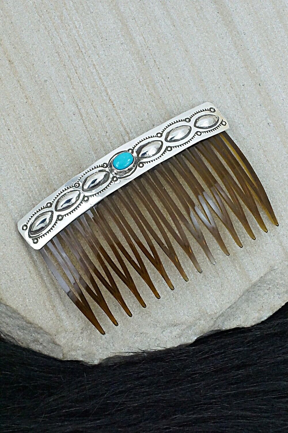 Turquoise & Sterling Silver Hair Combs - Jennie Blackgoat