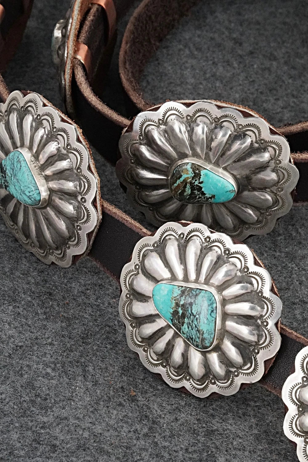 Turquoise, Sterling Silver & Leather Concho Belt - Marilyn Ramone