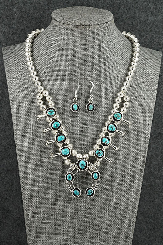 Turquoise & Sterling Silver Mini Squash Blossom Set - Phil Garcia