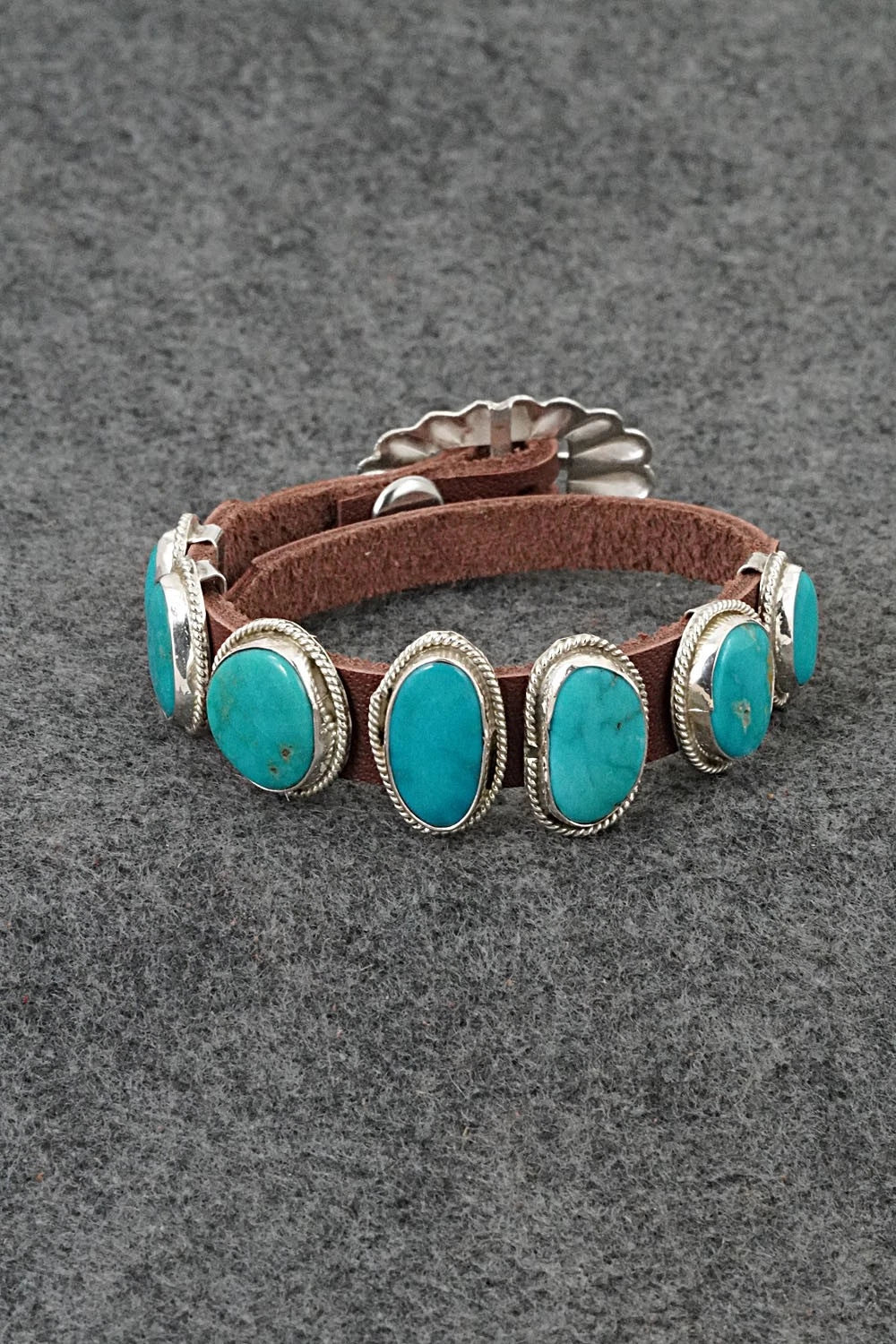 Turquoise, Sterling Silver & Leather Bracelet - Marlene Ramone