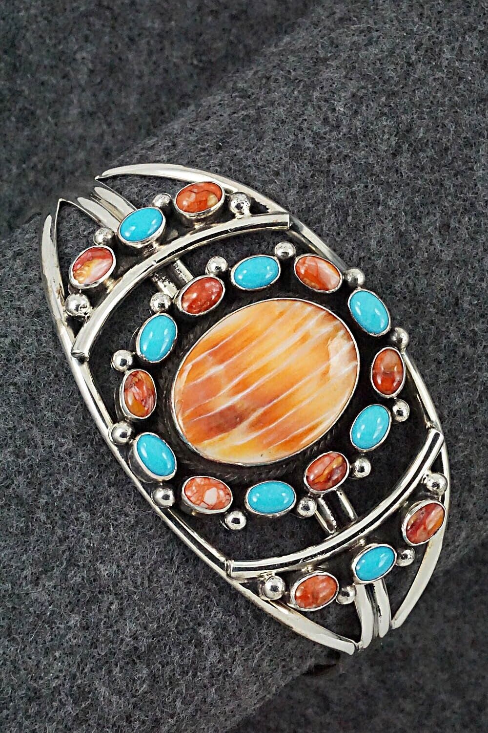 Turquoise, Spiny Oyster & Sterling Silver Bracelet - Roberta Begay