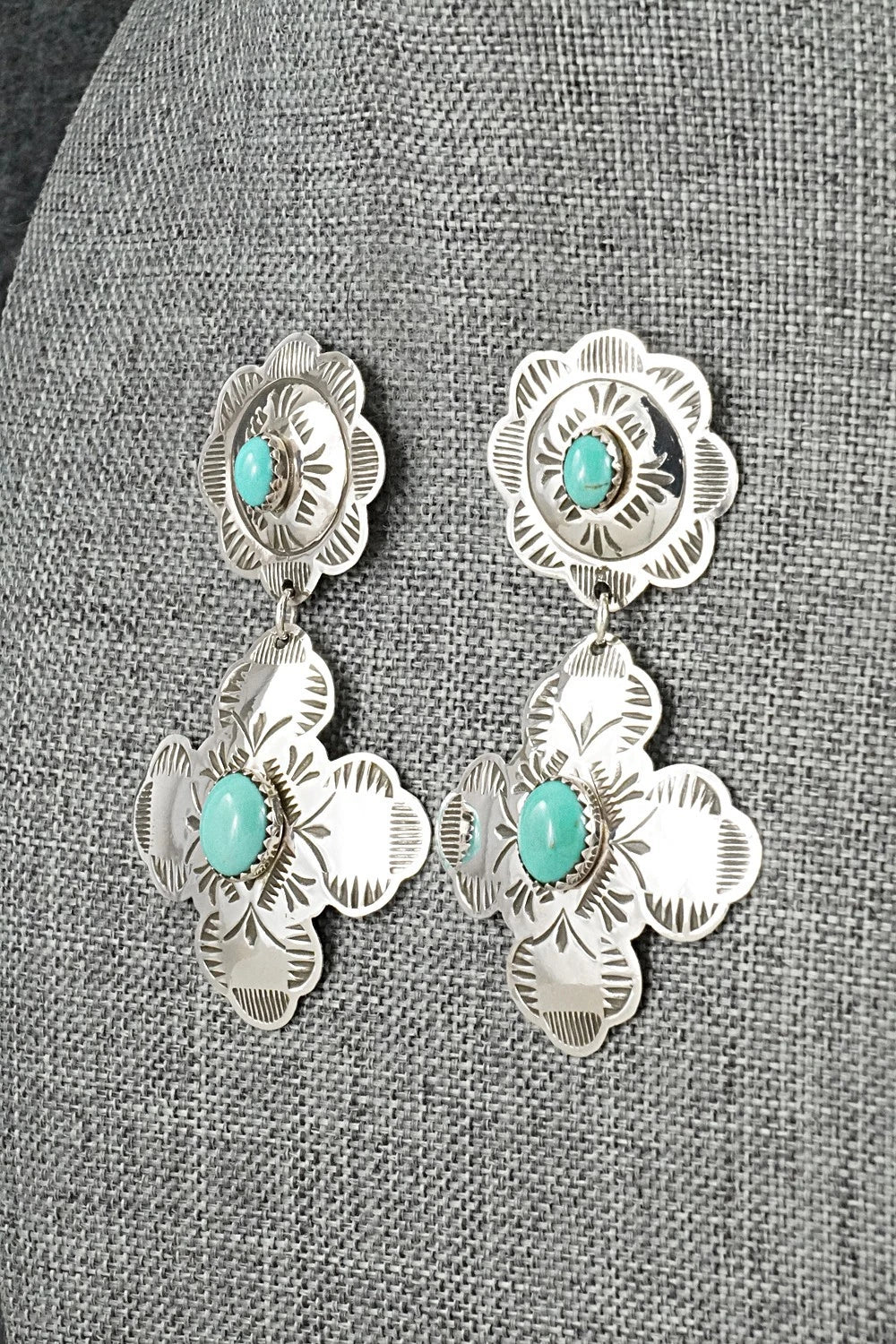 Turquoise and Sterling Silver Earrings - Bertha Begay