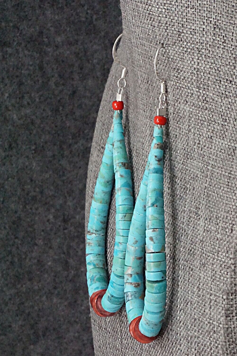 Spiny Oyster, Turquoise & Sterling Silver Earrings - Lupe Lovato