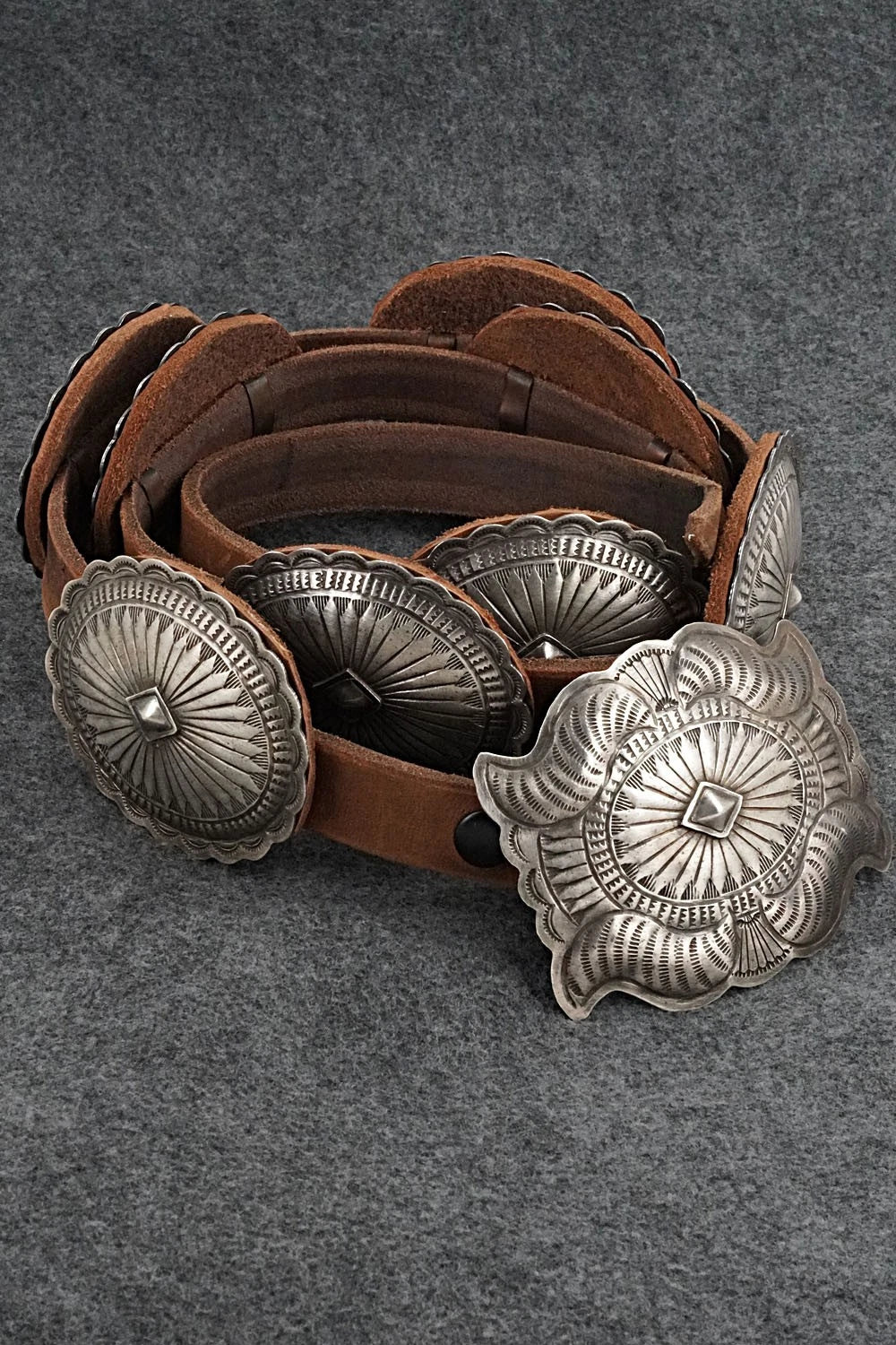 Sterling Silver & Leather Concho Belt - Dan Morgan