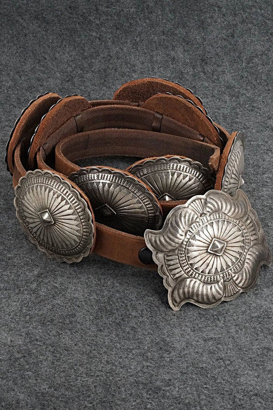 Sterling Silver & Leather Concho Belt - Dan Morgan