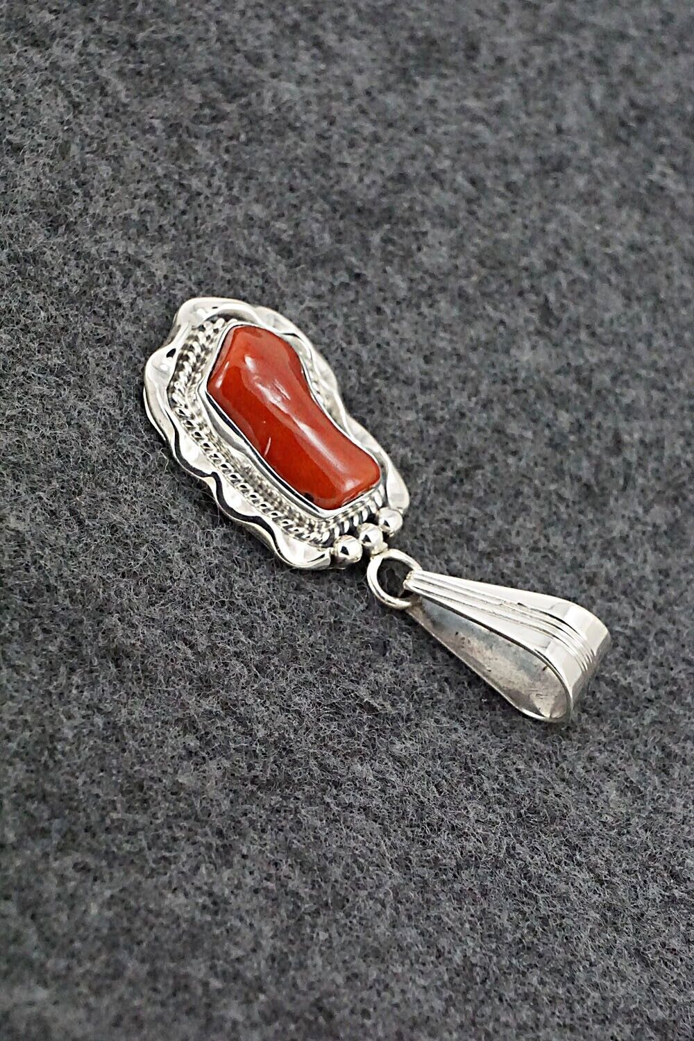 Coral & Sterling Silver Pendant - Samuel Yellowhair