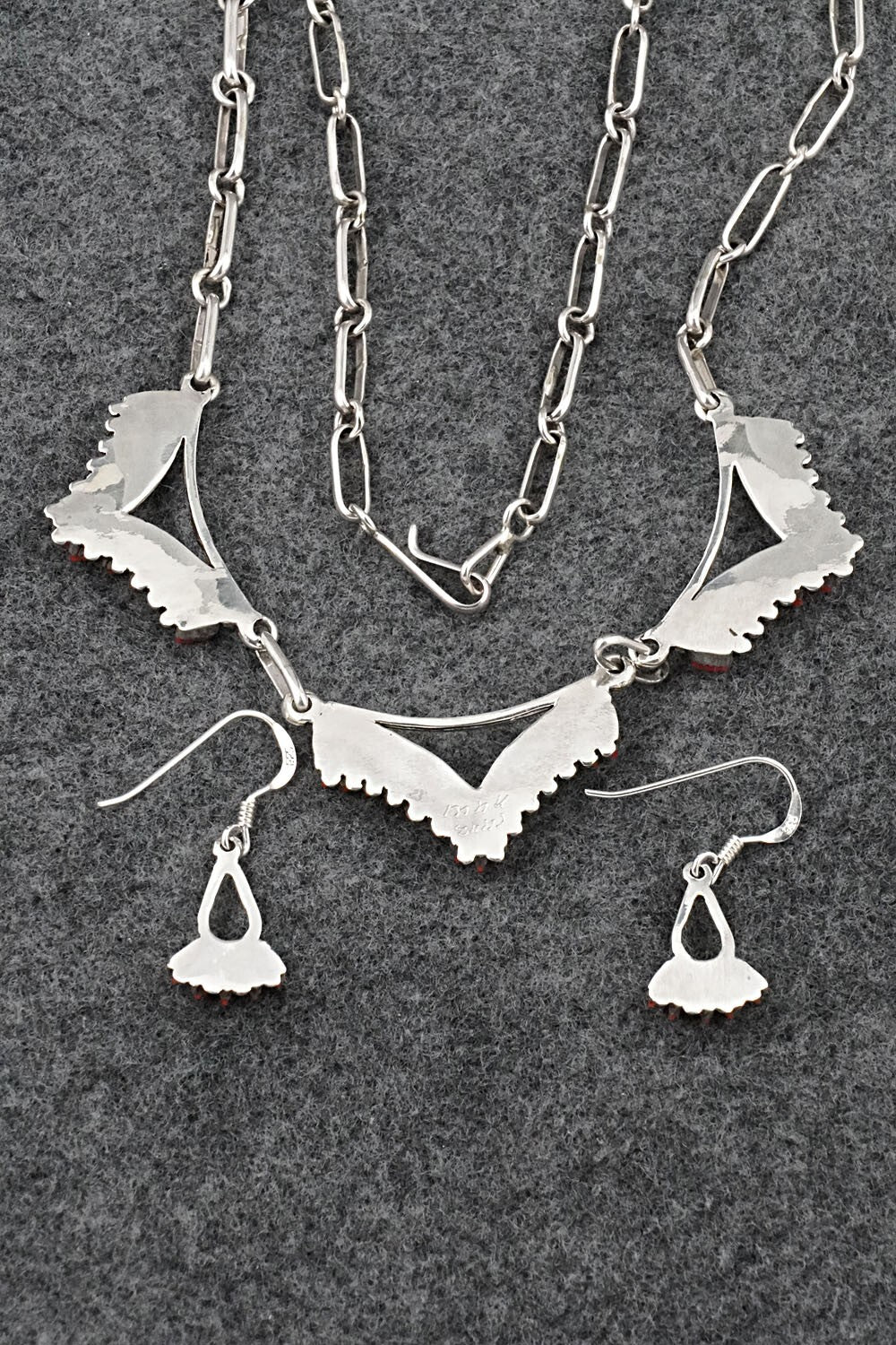 Coral & Sterling Silver Necklace and Earrings Set - Mildred Ukestine