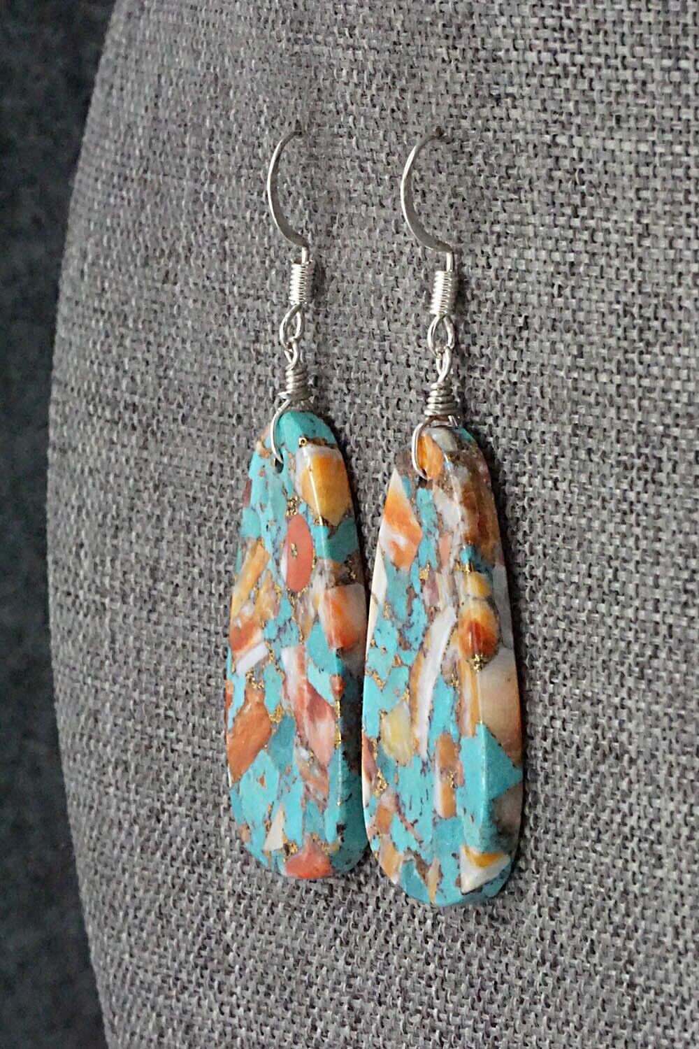 Spiny Oyster, Turquoise & Sterling Silver Earrings - Lupe Lovato