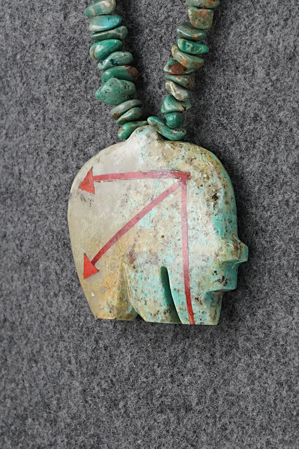 Turquoise Zuni Fetish Carving & Sterling Silver Necklace - Bernard Laiwakete